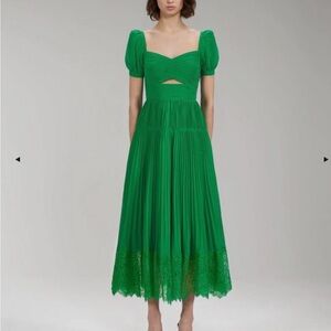 Green Cut Out Pleated Midi Dress